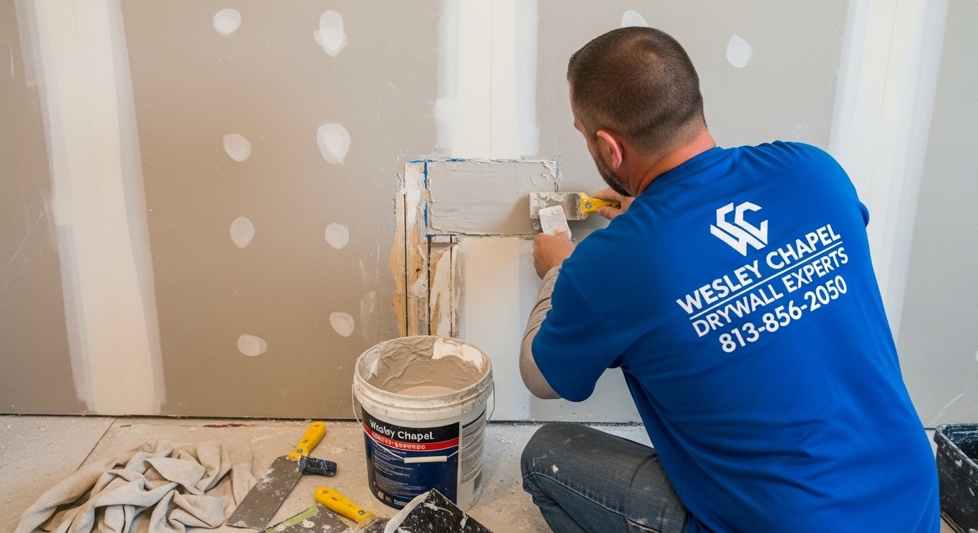 storm water damaged drywall repair photo