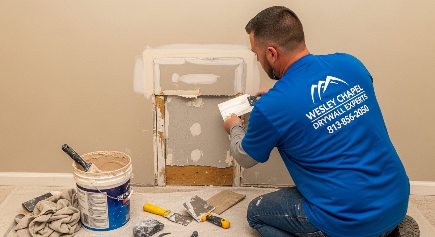 drywall cut open for plumbing repair photo