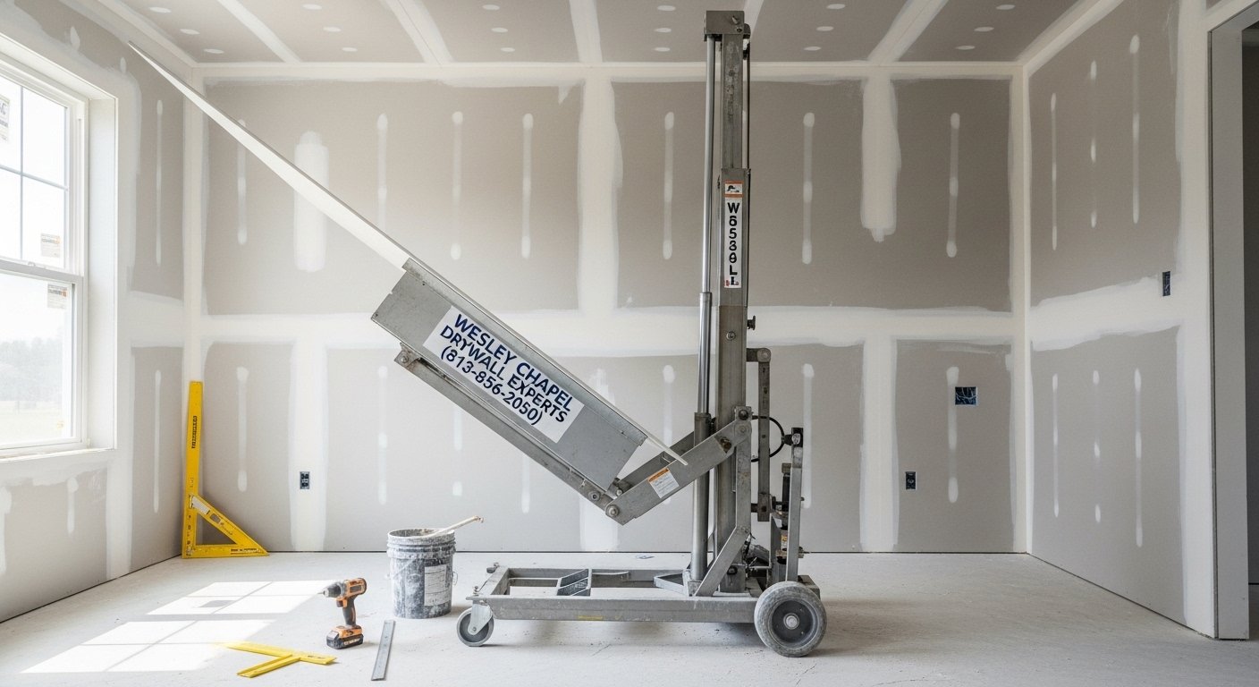 Drywall lift set up for overhead sheet installation