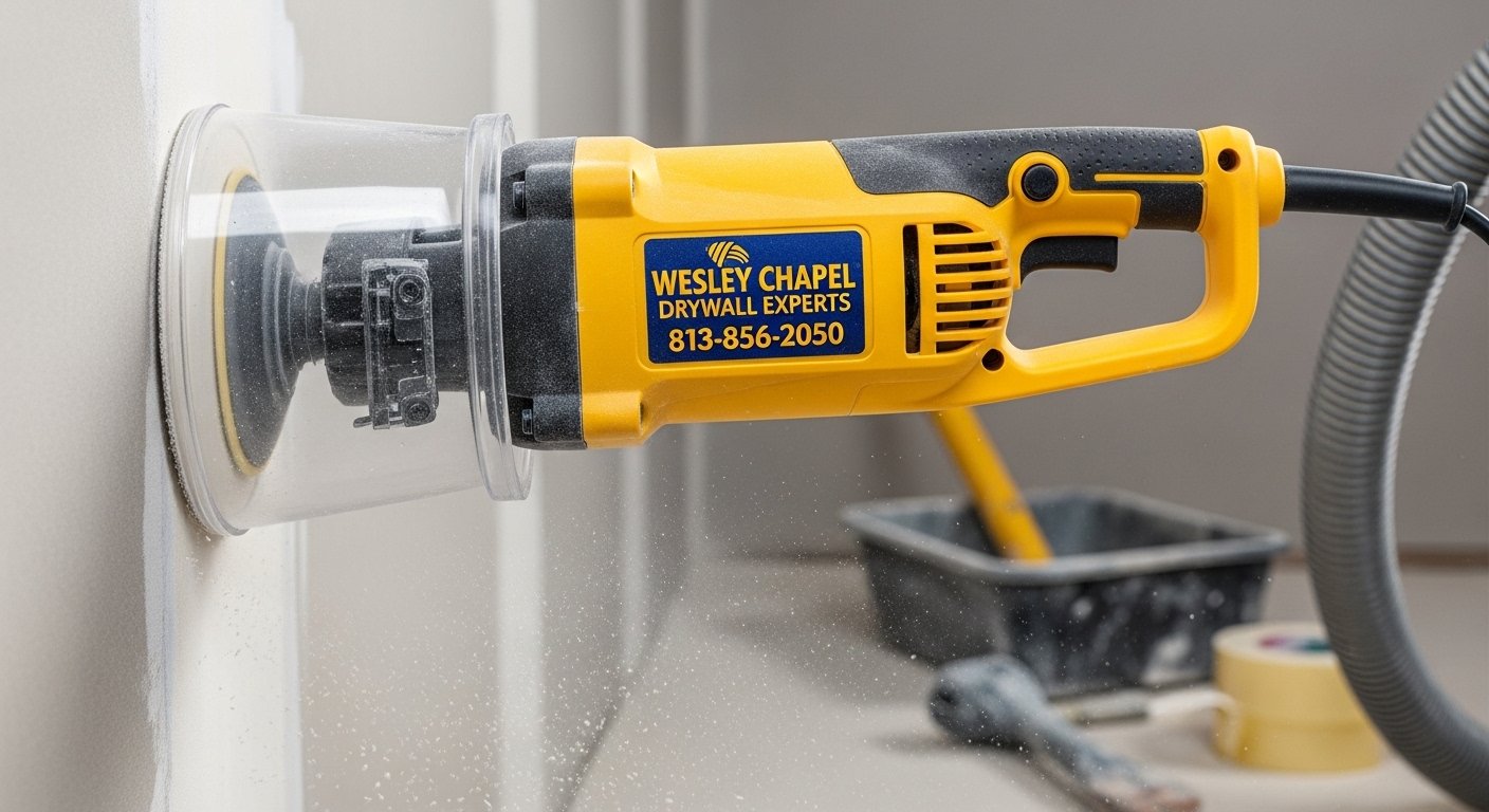 Sanding equipment used while blending drywall repairs