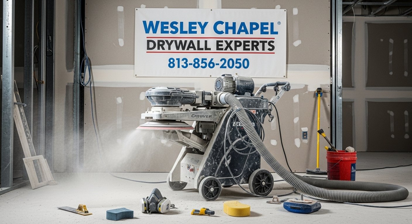 Dust-controlled sanding equipment used for smoother drywall finishes