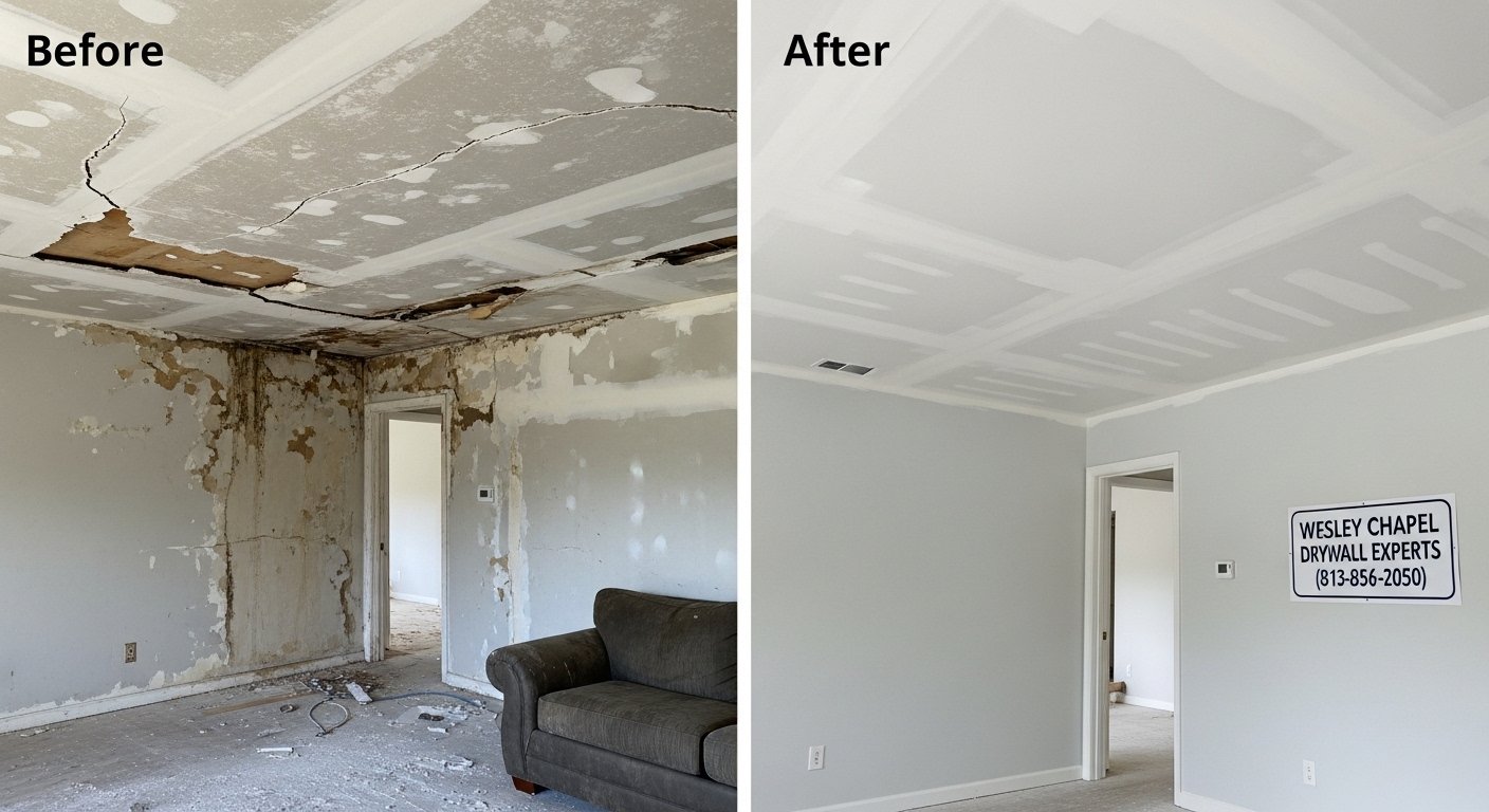 drywall damage from roof leak photo